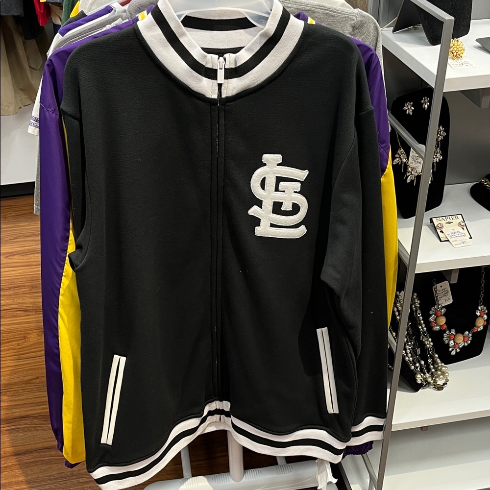 Stitches Black and White Varsity-Style Zip Jacket